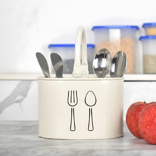Image of Metal Spoon Stand for kitchen Steel | Cutlery Holder | Spoon Holder | Cutlery stand | Spoon organiser for kitchen - (White 4 partition) (White) 12 months Warranty