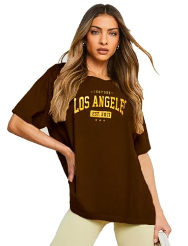 Image of LEOTUDE Cottonblend Oversized Half Sleeve Colorful Printed Combo T-Shirts for Women (Pack of 2)