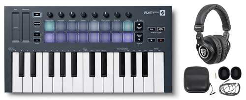 Novation FLkey Mini Bundle: 25-Mini-Key MIDI Keyboard Controller for FL Studio, PRO-M50 Closed-Back Studio Headphones, 40mm Drivers, w/Detachable Coil Cable, 2-items