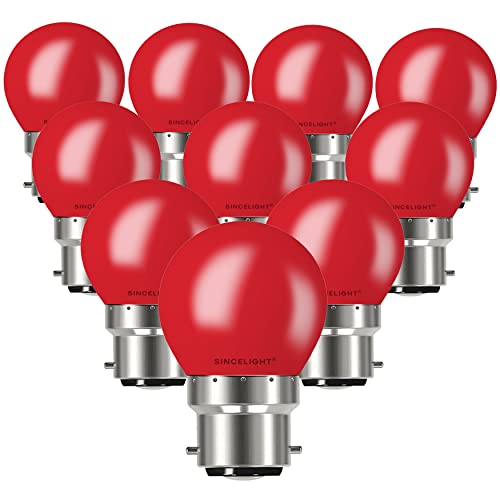 SINCELIGHT B22 LED RED Coloured Bulbs 1W Festive Decorative Garden Party Light,Pack of 10, B22 ( Bayonet Cap )