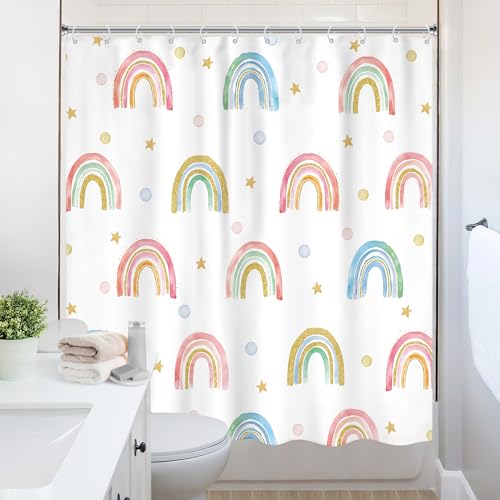 Image of Kids Shower Curtain Rainbow Bathroom Curtain Sets | free plastic hooks，waterproof，machine washable