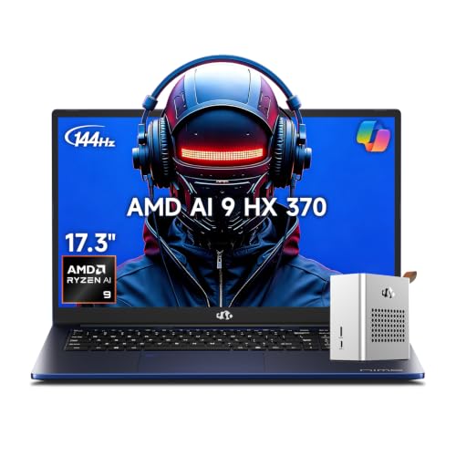 Image of NIMO 17.3 AI Laptop, 12-Core Ryzen 9 HX 370, 64GB RAM 4TB SSD Radeon 890M, with RX 7600M XT 8GB GDDR6 eGPU Dock, for AI Designers & Video Editors, Supports AI Tasks & Rendering, 2-Yr Warranty
