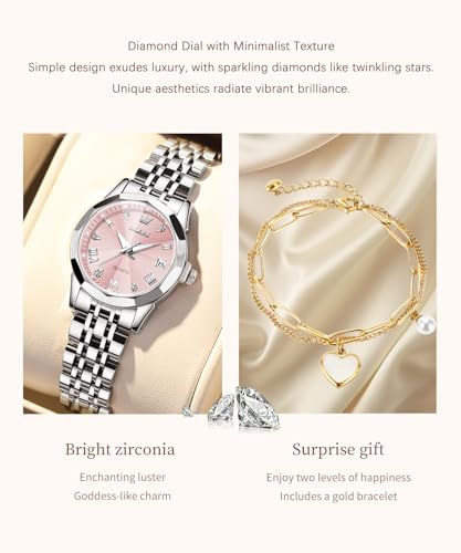 Image of OLEVS Women Watch Silver Stainless Steel Two Tone Fashion Ladies Analog Quartz Waterproof Luminous Date Day Wrist Watches