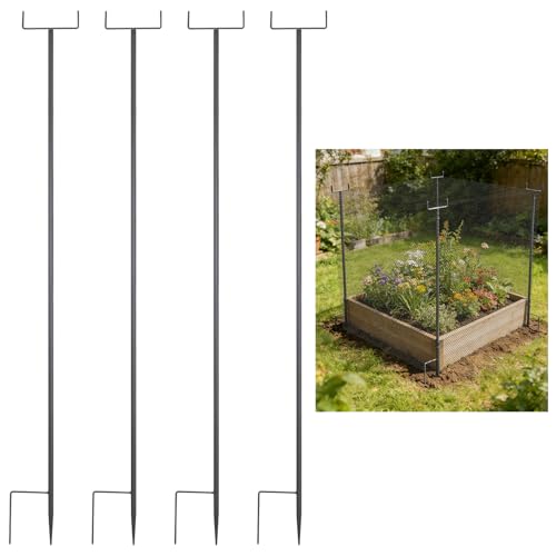 HFYZZ 4Pack 78.7 Inch Metal Garden Netting Support Stakes Heavy Duty Rustproof Black Coated Steel Frame for Garden Fencing Lawn Plant Support Pole for Blueberry Garden Bed Plant Crop Protection