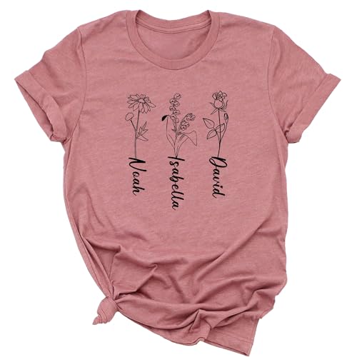 Personalized Mom Grandma Mothers Day Shirt, Customizable Flower Kids Graphic Tees for Mom or Grandpa, Gift for Women Birthday, Christmas, Thanksgiving and Valentine's Day, Shirt with Grandkids Names