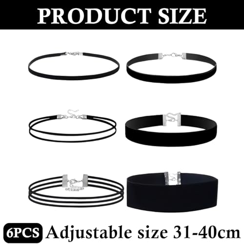 Ceeyoll 6 StüCk Choker, Choker Kette Damen, Vintage-Design, Choke Schwarz, ChokerKetteist Geeignet rür Festivals Und Das tä Gliche Leben Mode-Accessoires