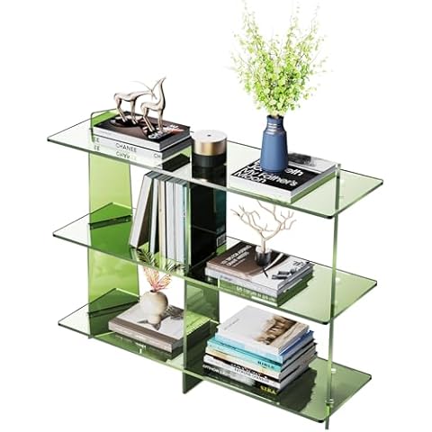 solaround Acrylic Bookshelf, Small 3 Tier Open Bookcase for Small Spaces,Sofa Table, Hallway Entry Table for Home Living Room (Green, 39.4'' x 11.8'' x 31.5'') Cover