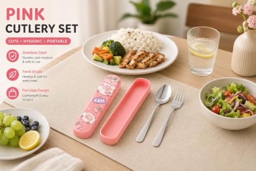 Image of Cutlery Set with Box | Stainless Steel Spoon, Fork, Reusable Tableware for Home, Kitchen, Office, Restaurant & Travel
