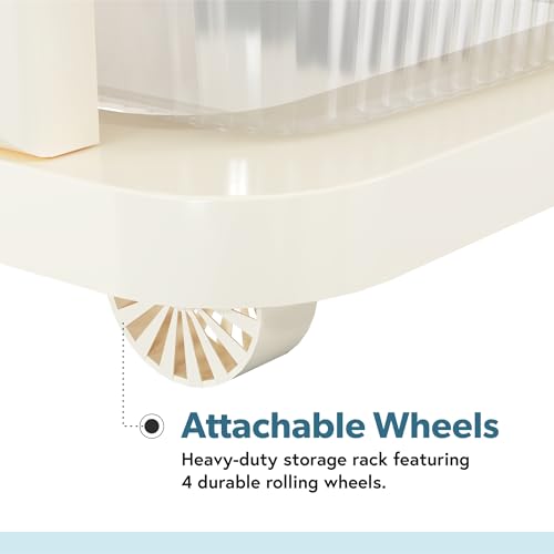 Kuber Industries 2 Layer Plastic Modular Storage Drawer Organizer with Wheels | Chest of Drawer Storage Box for Living Room, Office, School and Home | Toys Organiser for Kids Room | Transparent Ivory