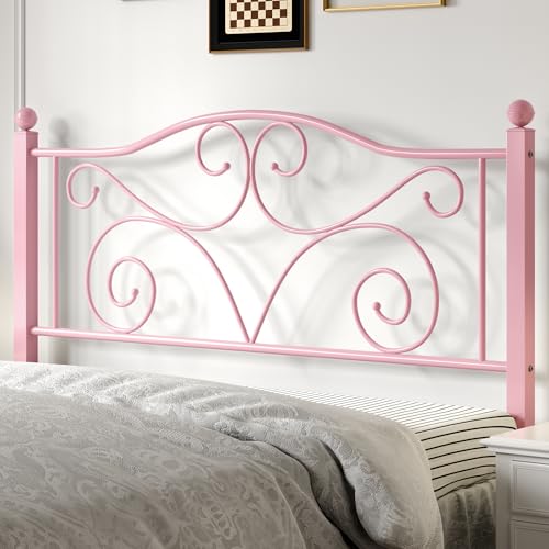 Image of VECELO Full Size Bed Frame with Headboard and Footboard, Heavy Duty Metal Slat Support, Platform Mattress Foundation, No Box Spring Needed, Easy Assembly, Light&Pink