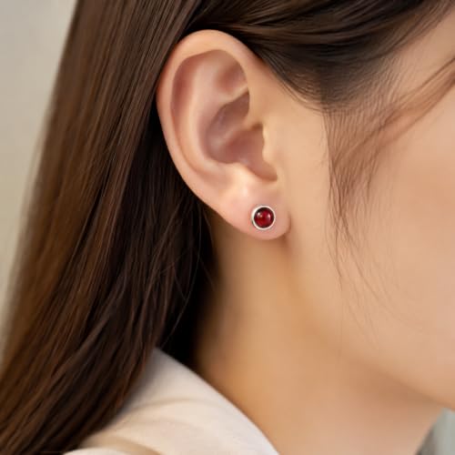 Red Gemstone Stud Earrings for Women 925 Sterling Silver Hypoallergenic - image 3
