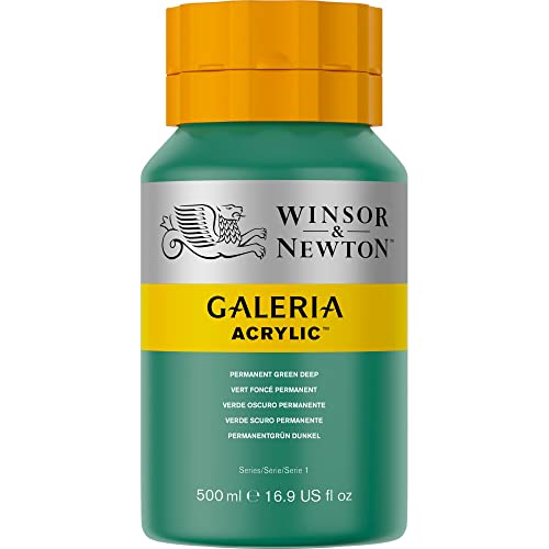 Image of Winsor & Newton Galeria Acrylic Colour - Jar of 500 ML - Permanent Green Deep (482) - Highly Pigmented Lightfast Artists' Acrylic Paints for Canvas, Wood, Fabric & Paper - More Colours Available
