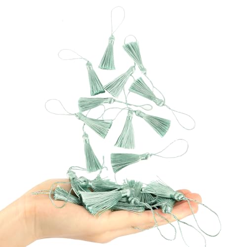 Image of 48Pcs Mini Bookmark Tassels Handmade Keychain Silky Tassel | (Mint Green)3.75inch Tassel, Silky Floss Craft Tassel for Jewelry Making,Tags,DIY Accessory