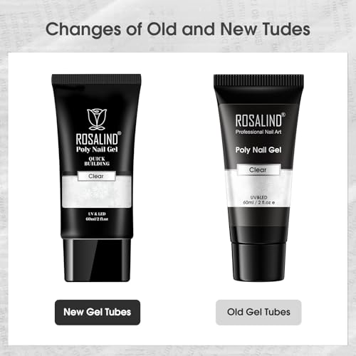 Rosalind Clear Acrylic Poly Extension Gel, 2-Pack 60ml Poly Nail Gel Kit - Nail Builder for Thickening, Easy DIY Use with UV Lamp