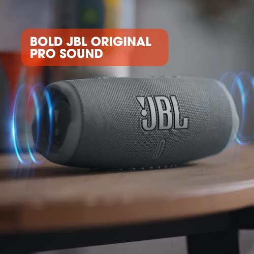 Image of JBL Charge 5, Wireless Portable Bluetooth Speaker Pro Sound, 20 Hrs Playtime, Powerful Bass Radiators, Built-in 7500mAh Powerbank, PartyBoost, IP67 Water & Dustproof (without Mic, Gray), Grey