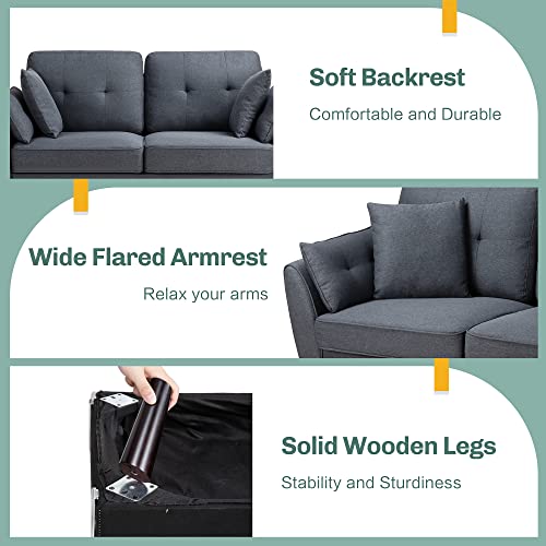 Jamfly 63" Modern Loveseat Sofa Couch,Mid Century Couches For Living Room, Upholstered 2-Seat Love Seats With Pillow, Comfortable Small Space Sofa For Bedroom, Apartment #TOP3