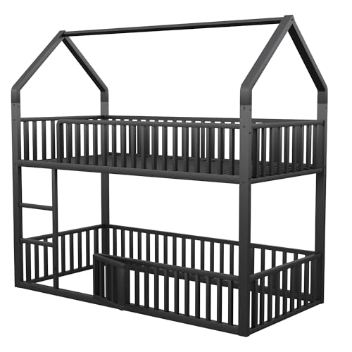 Ball & Cast Stockbett (90x200cm) mit Hohem Geländer, Metal Etagenbett mit Kleiner Tür zum Öffnen und Schließen, EStabil & Rauschlos, Schwarz