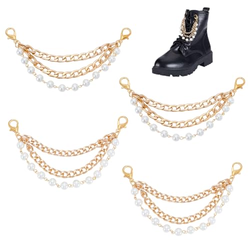 AHANDMAKER Lot de 4 chaînes de chaussures en perles, perles superposées, chaînes de bottes avec fermoir, chaînes décoratives pour femme, bottes, sandales,...
