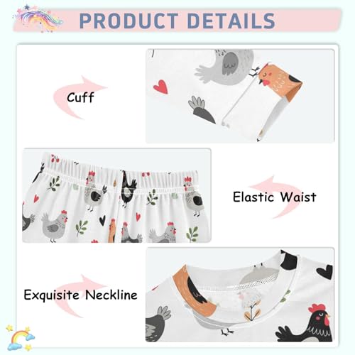 Pajama Sets Long Sleeve Chicken Pattern with Hearts Soft Comfy Sleepwear 2 Piece PJS 3-8T4