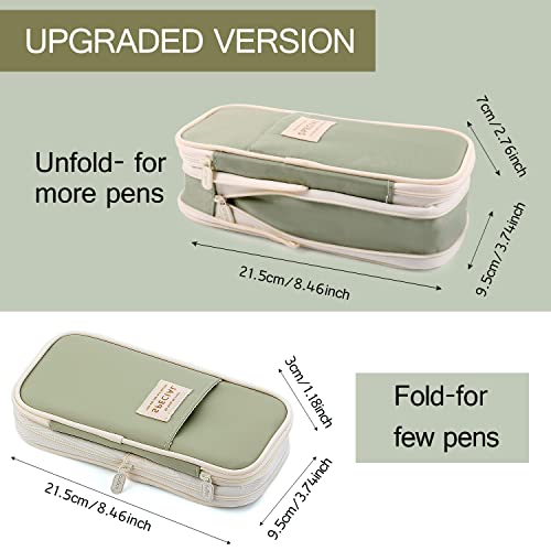 Image of MAMUNU Expandable Pencil case with compartments, Large Capacity Pencil Bag Pouch Kids Adults, Portable, Large School Stationery Organizer, Makeup Cosmetic Bag, Green