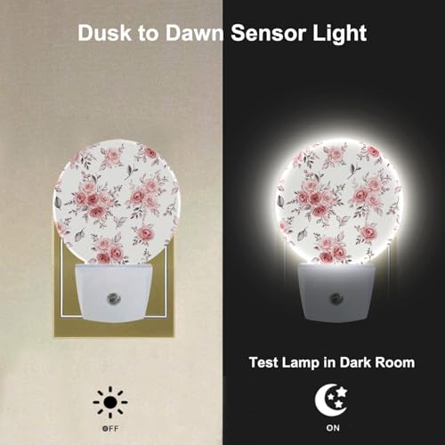 Image of EKOBLA Pink Rose Night Light, Boho Blush Floral Night Lights Plug Into Wall with Dusk to Dawn Sensor, LED Nightlights for Bedroom, Bathroom, Hallway, Kitchen