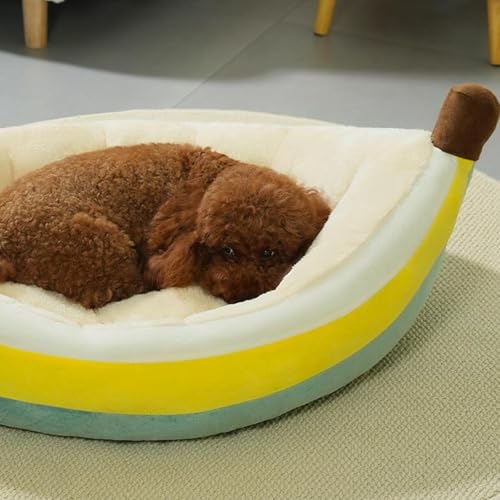 Image of Dog Warm Bed Banana Shape Plush Cozy and Machine Washable Puppy Cushion S | Dog Supplies | Beds