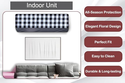 Image of The Furnishing Tree Split AC cover for indoor and outdoor unit of 2 ton waterproof and dustproof Grey Buffalo Check pattern