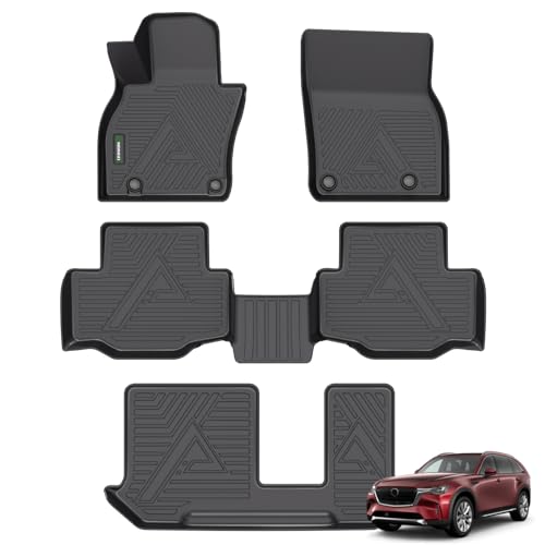 ANBINGO Floor Mats for Mazda CX-90 & CX90 PHEV (Plug in Hybrid) 7 & 8 Passenger / 2024 2025 2026 / 2nd Row Bench Seat/Waterproof Non-Slip All Weather TPE Car Mats 3 Rows Black