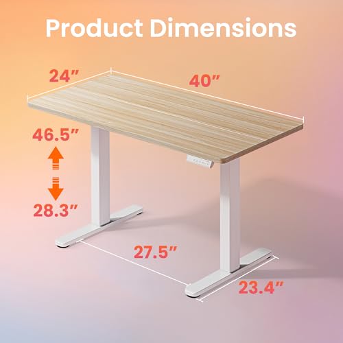 Image of HUANUO 40x24 Inch Electric Standing Desk, Height Adjustable, Light Walnut | Smooth Home Office Desk, 176lbs Capacity with 4 Memory Presets & Headphone Hooks. Easy to assemble Computer Gaming desk