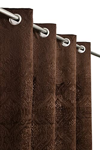 Image of Homefab India 1 Piece Velvet Emboss Long Door Curtain - 8 feet, Room Darkening Curtains, Brown