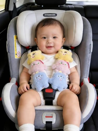 Image of Baby Car Seat Neck Cover, Baby Strap Pad, Car Seat Strap Cover, Car Seat Belt Cover Boy Girl, Baby Neck Pad Protector, Car Strap Pad Fleece, Belt Pad Plush Doll, Seat Belt Pads (Yellow, Pink, Blue)