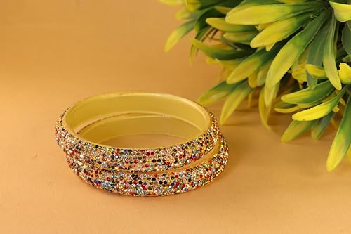 Image of NMII Glass with Zircon Gemstone and Glitter Kada Set For Women and Girls