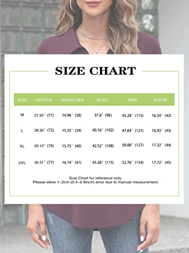 Bulotus Womens Business Casual Tops And Blouses, 3/4 Sleeve Tunic Shirts For Women Work Blouses Professional V Neck Collared Cotton Shirts, Burgundy, Medium #TOP5