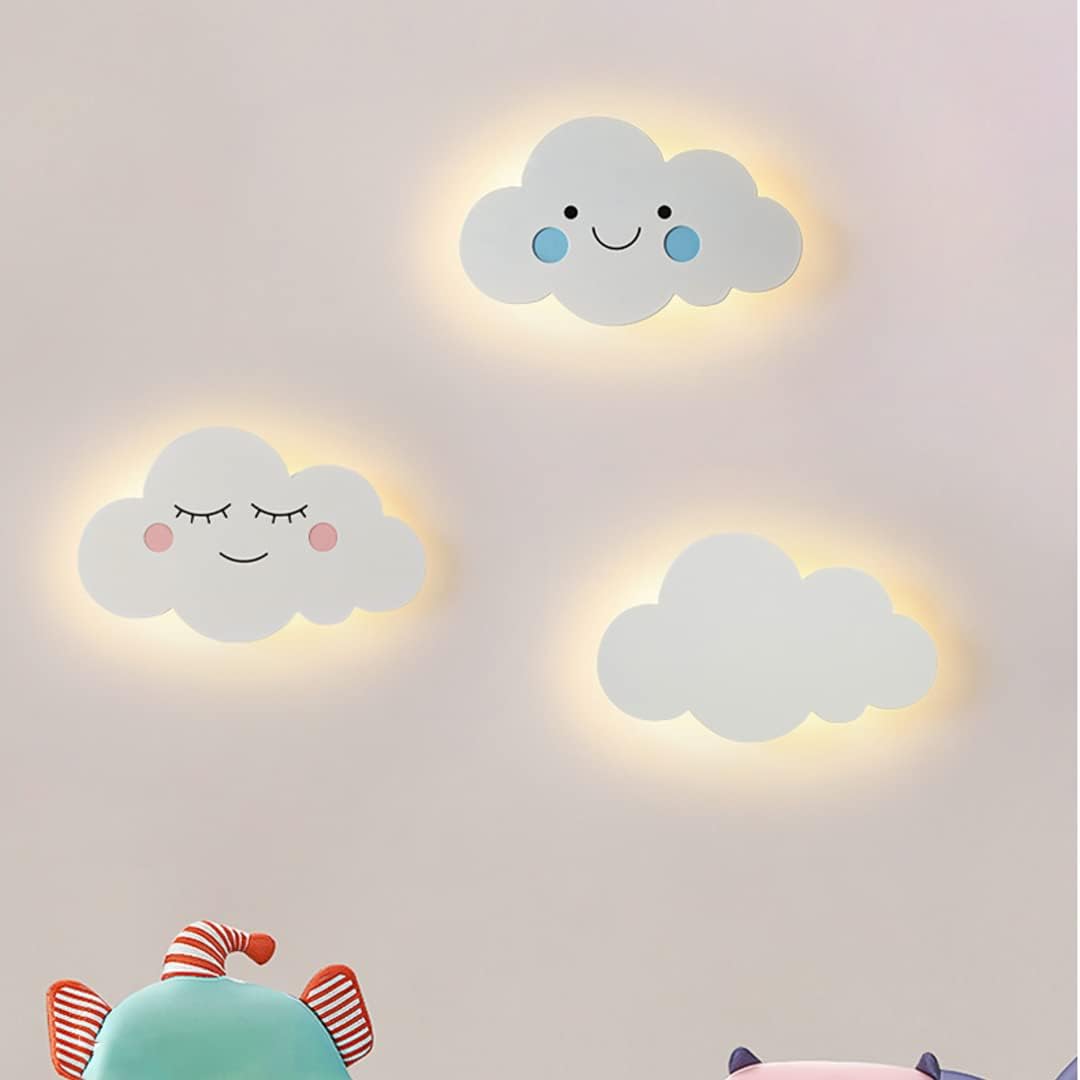 Lámpara de noche con cara de dibujos animados en la nube, luz nocturna LED, lámpara de pared para habitación infantil, iluminación de pared para dormitorio, fondo, escaleras, 18 W, 3 luces
