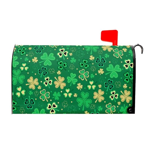 Image of St Patrick's Day Magnetic Mailbox Cover - Standard Size 21 X 25.5 Inch Green Gold Shamrock Design - Post Box Wrap for Outdoor Garden Home Yard Decoration