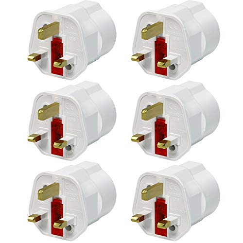 VGUARD European to UK Adapter, 6 pack Plug Adaptor EU to UK Plug Adapter 2 Pin Plug Adaptor to 3 Pin for Travel or Electronic Device from France, Italy, Spain, Germany to UK - White