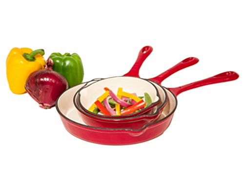 Grande Epicure Heuck 3-Piece Porcelain Enamel Cast Iron Skillet Set, Red