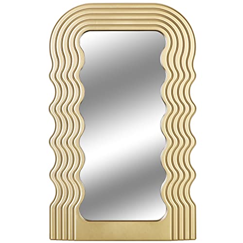 Simmer Stone,Espejo estético con marco irregular con patrón de ondas, espejo decorativo para pared de computadora para sala de estar, decoración del hogar, regalo de inauguración de la casa (dorado)
