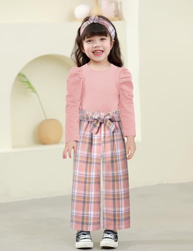 Image of MIGU Toddler Girl Clothes,Girls Fashion Clothes Puff Sleeves Shirt Pants Headband 3Pcs Girls Gifts Sets