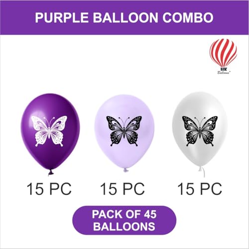 Image of HK Balloons Purple Butterfly Theme Printed Balloons Pack of 45 | Butterfly Party Decoration Balloons for Birthday, Baby Shower, Wedding, Anniversary & Theme Party Decor