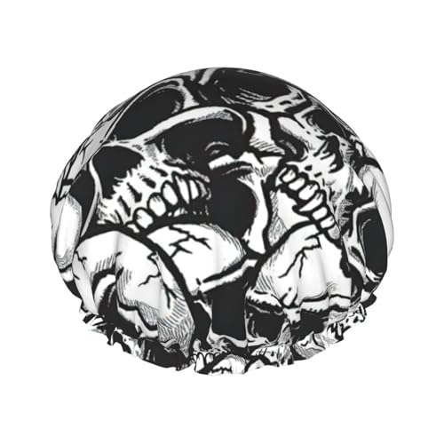 Gorro de ducha de doble capa con estampado de calaveras, reutilizable, ligero, suave y ajustable para mujeres y hombres