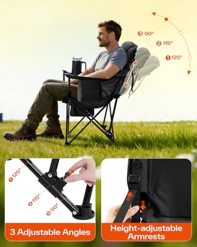 Sportneer Campingstuhl Faltbar Klappstuhl: Klappstuhl Camping bis 160 kg 3 Verstellbar Winkel Camping Stuhl Angelstuhl mit Rückenlehne Kopfstütze und Tragetasche, Faltstuhl Camping Outdoor, Schwarz 3