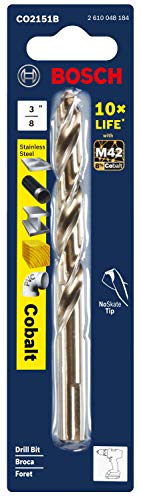 Image of BOSCH CO2151B 1-Piece 3 /8 in. x 5 in. Cobalt M42 Metal Drill Bit with Three-Flat Shank for Drilling Applications in Stainless Steel, Cast Iron, Titanium, Light-Gauge Metal, Aluminum