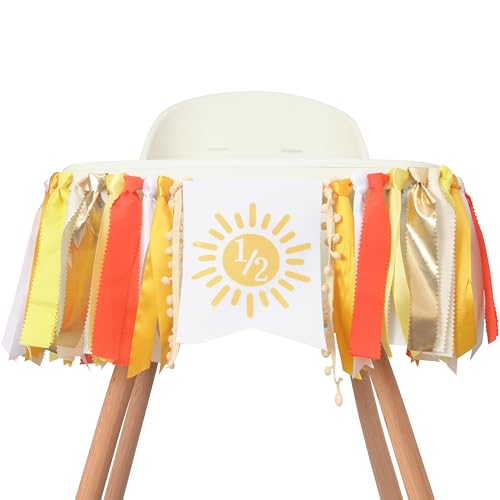 Half Birthday Boho Sun Highchair Banner - You Are My Sunshine1/2 Banner, 1/2 Trip Around The Sun Birthday Party Decoration (half)