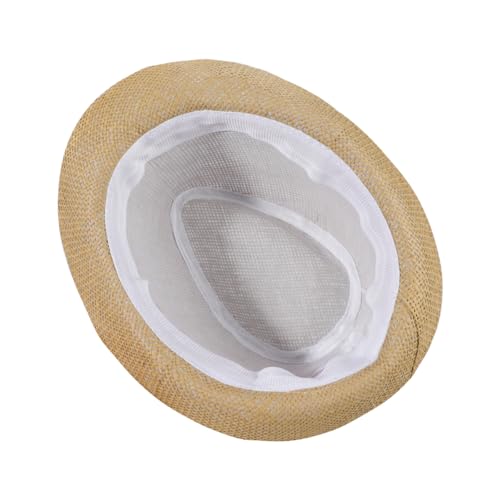 Image of Short Brim Straw Fedora Hat Sun Protection Panama Hat Packable Jazz Beach Cap Roll Up Trilby Cap for Men Women