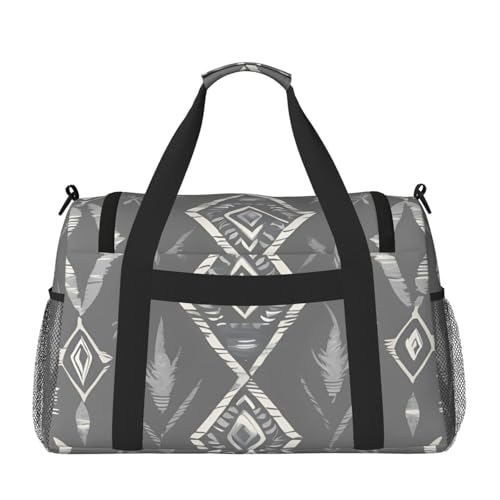 Grey Tribal Print Foldable Carry On Tote Large Capacity Hand Carry Bag for Airplane Weekend Getaways2