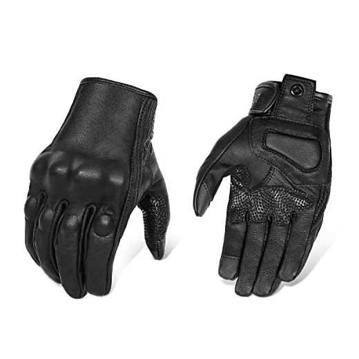 Updated Black Leather Motorcycle Gloves Hard Knuckle Armored Touchscreen Motorcycle Riding Gloves (Updated,Non-Perforated, M)