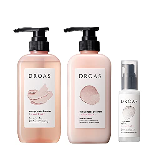 [セット DROAS クレイヘアケアシャンプー&トリートメント&ヘアオイル 400ml +400g+ 60ml ヘアケア ダメージケア 泥 どろあす しっとり 指通り カラーキープ