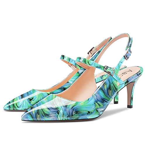 Aachcol Women Pumps Pointed Toe Ankle Strap Slingback Stiletto Kitten Low Heel Dress Shoes Patent Office Wedding Shopping 2.5 Inch4