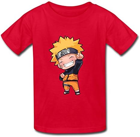 JeFF Kid's Boys' And Girls' Funny Kid Uzumaki Naruto O-neck Cotton Tee Shirt For 6-16 Years Medium Red (US Size)